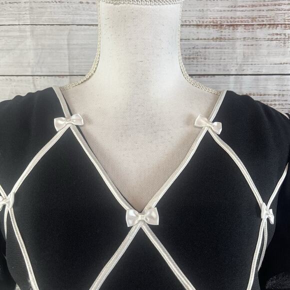 Vintage Misty Lane Dress size 11/12 Black Crepe Ribbons & Bows Wedding Church - Picture 4 of 12